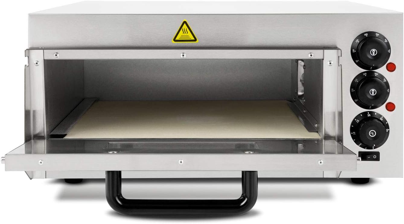 VERTES Four à Pizza électrique, Deux Etages, 3000W, Pierre réfractaire four, Chaleur de voûte et de Sole réglable indépendamment jusqu'à 350°C, Fonction minuterie, four double cavité, Acier INOX