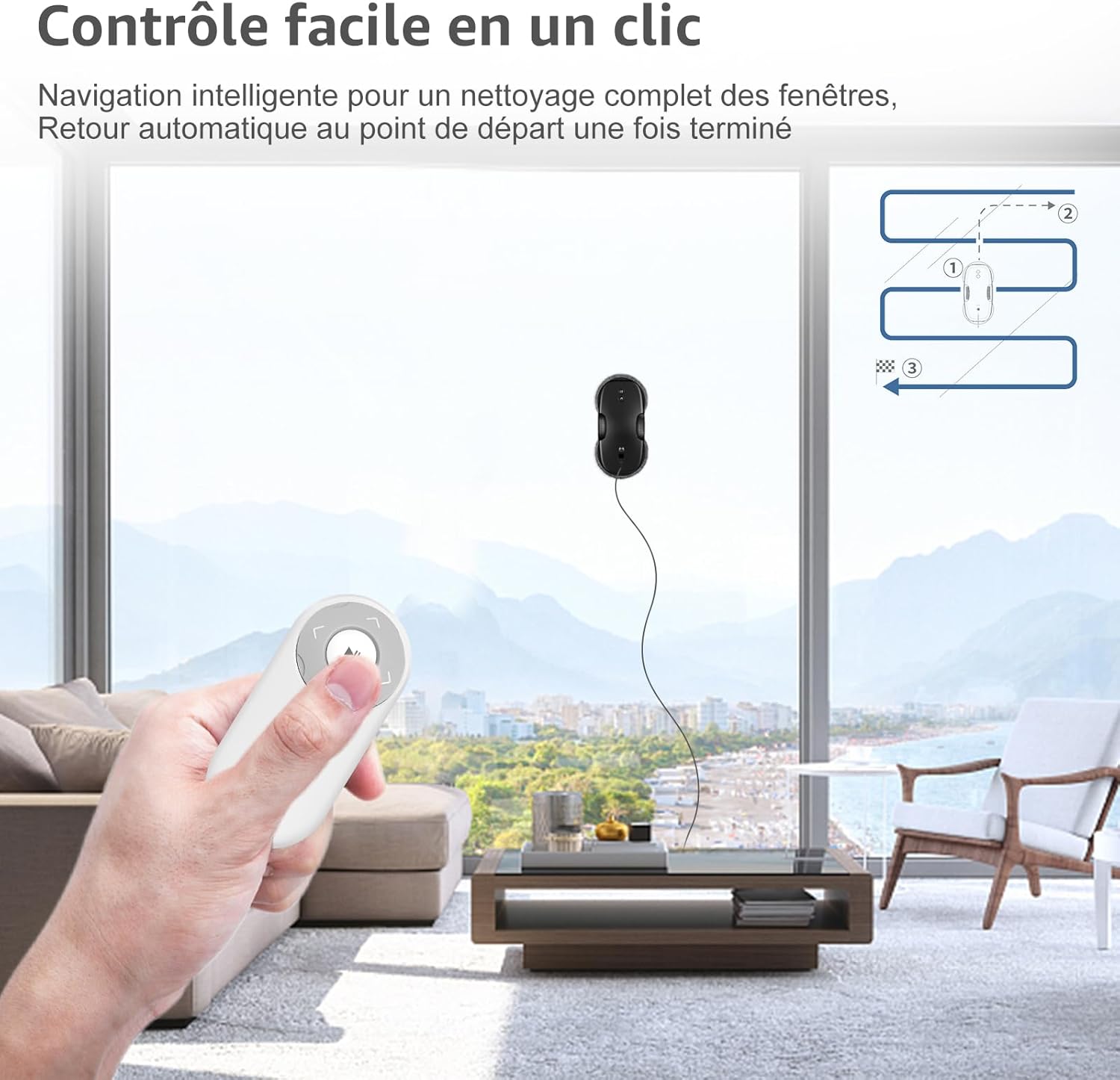 HUTT DDC55 Robot Nettoyeur Vitre, Robot Laveur de Vitre Automatique, Système de Sécurité, Navigation Intelligente, Télécommandé, pour Toutes Les Surfaces Lisses, avec 12 Chiffons