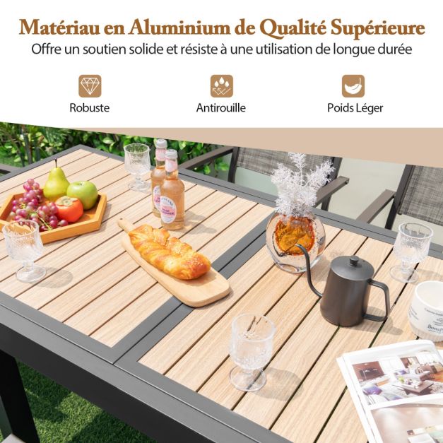 Table de jardin extensible en aluminium ajustable de 80 à 160 cm table à manger extérieure rectangulaire pour 4-6 personnes naturel 20_0009421