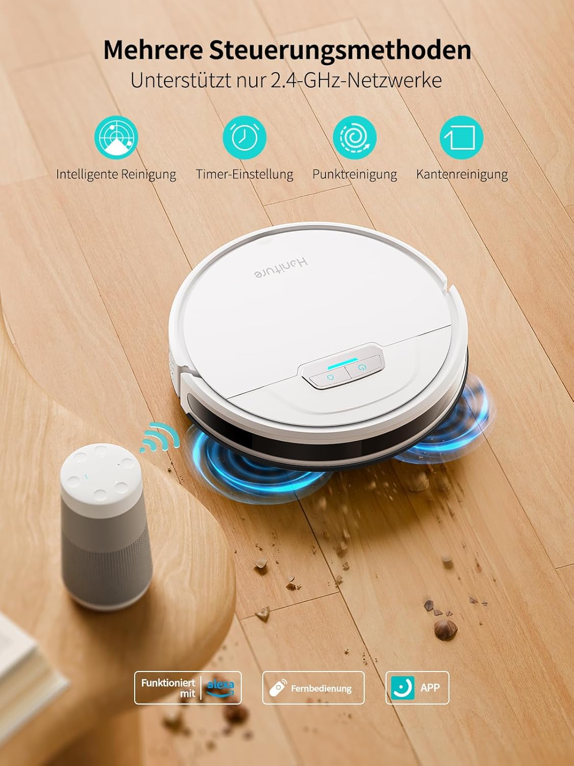 HONITURE Robot Aspirateur Laveur Poils Animaux, G20 Aspirateur Robot 3 en 1, 4000PA, Alexa/WiFi/APP, Idéal pour Tapis Sols Durs, Ultra-Mince Silencieux