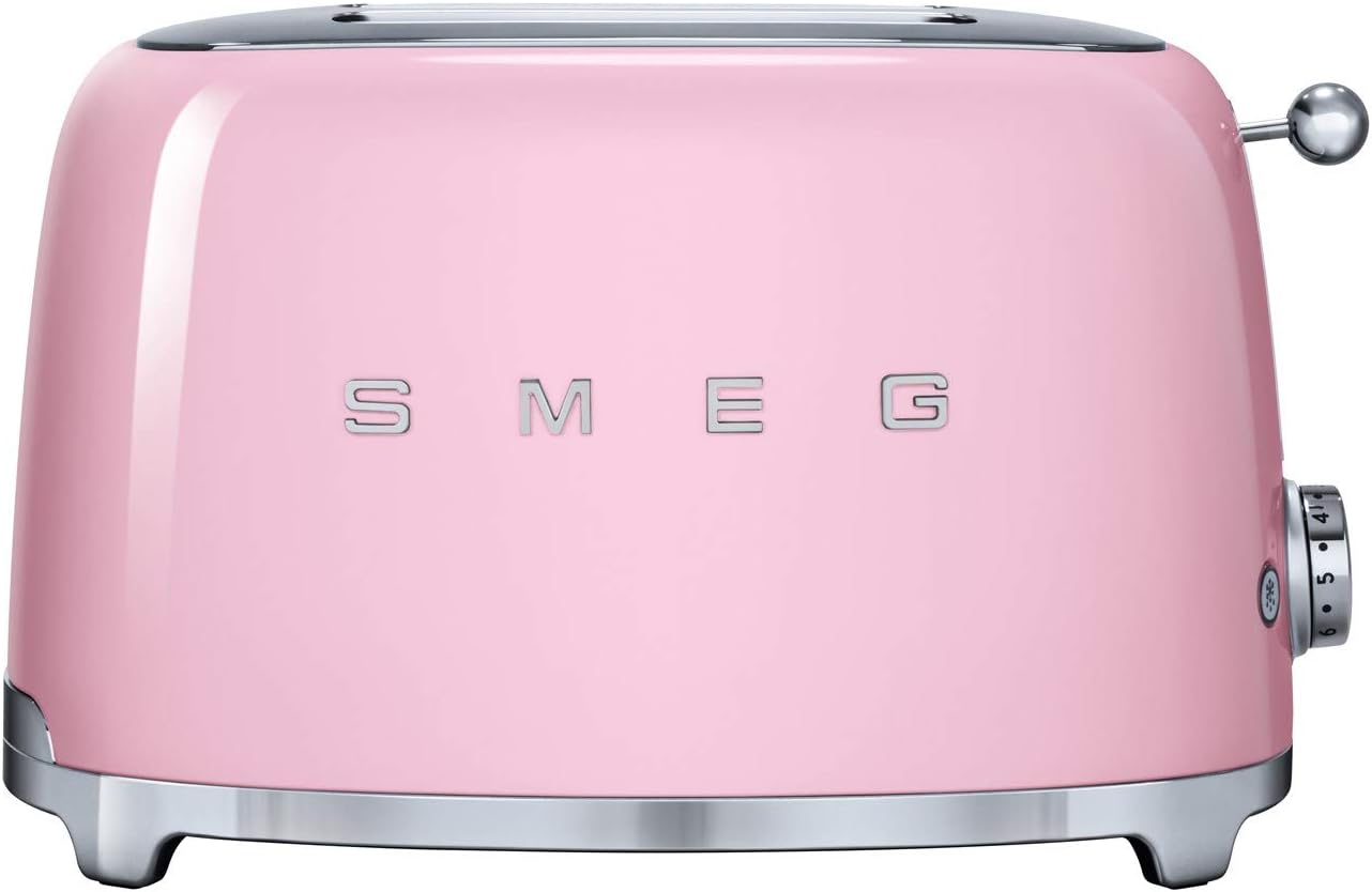 Smeg TSF01PKUK Grille-pain (2 tranches, rose, acier, boutons, rotatif, 950 W, 220-240 V)