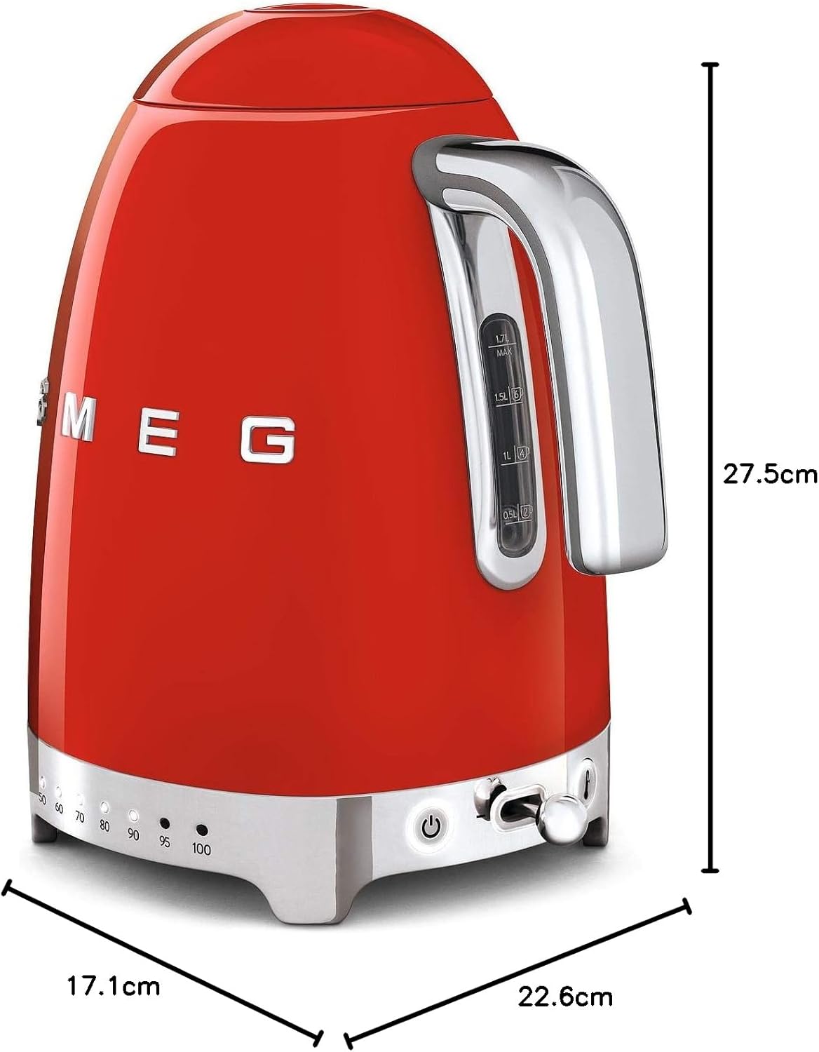 Smeg, Bouilloire à Température Variable KLF04RDEU 1,7 L, Plusieurs Température, Filtre Anticalcaire Lavable, Arrêt Automatique de Sécurité, Indicateur de Niveau d'Eau, Range Câble, 2400W, Rouge