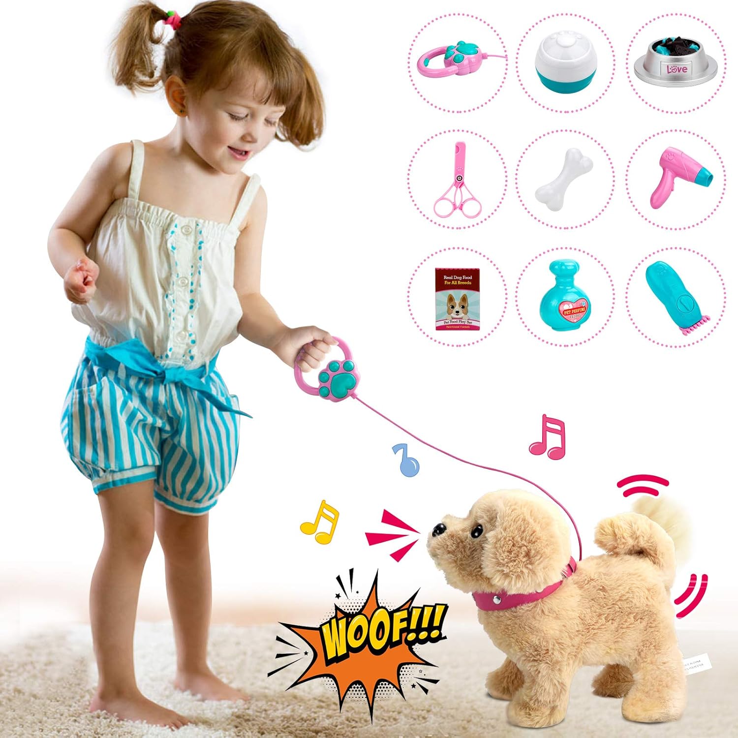 Jouets pour Chiens de Marche, Chiens électroniques interactifs pour Animaux de Compagnie, Marche Parlant aboyant répétant Le Chant Chiot Jouet Cadeaux pour 2 3 4 Ans Filles garons Enfants