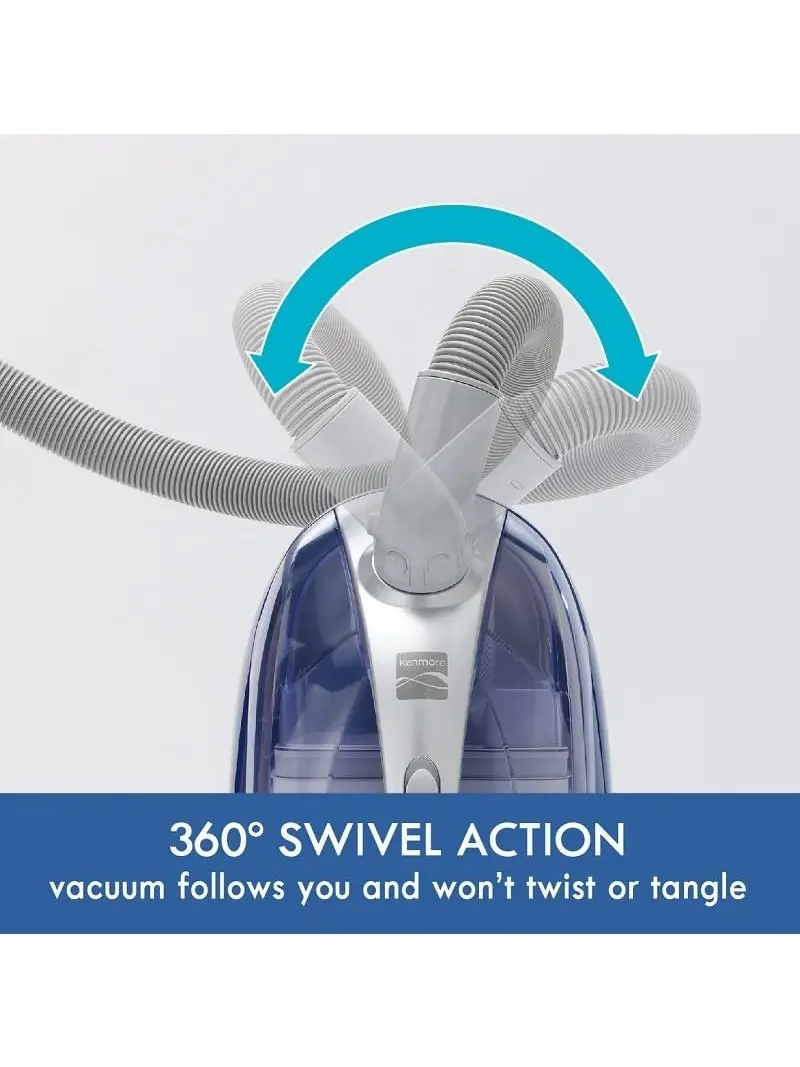 Kenmore Pet-Friendly Lightweight HEPA Canister Vacuum with Variable Modes, Retractable Cord, and Pet Brush - Blue