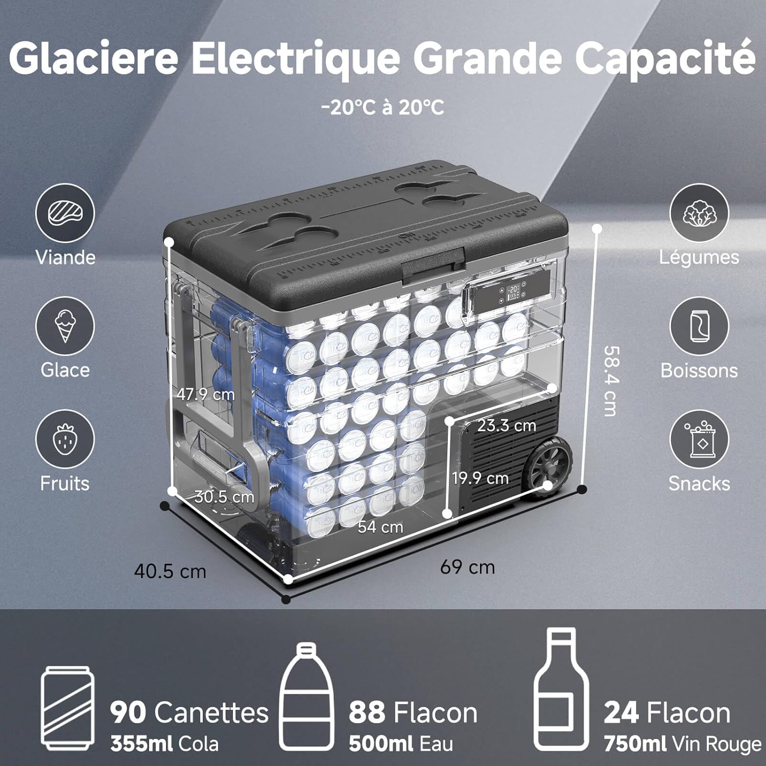 AAOBOSI 45L Glacière à Compresseur, Glaciere Électrique -20℃ à 20℃, Frigo Camion APP&Bouton Contrôle, 12/24V DC et 100-240V AC Glaciere Camping Pour Voiture, Camion, Bateau et Prise De Courant