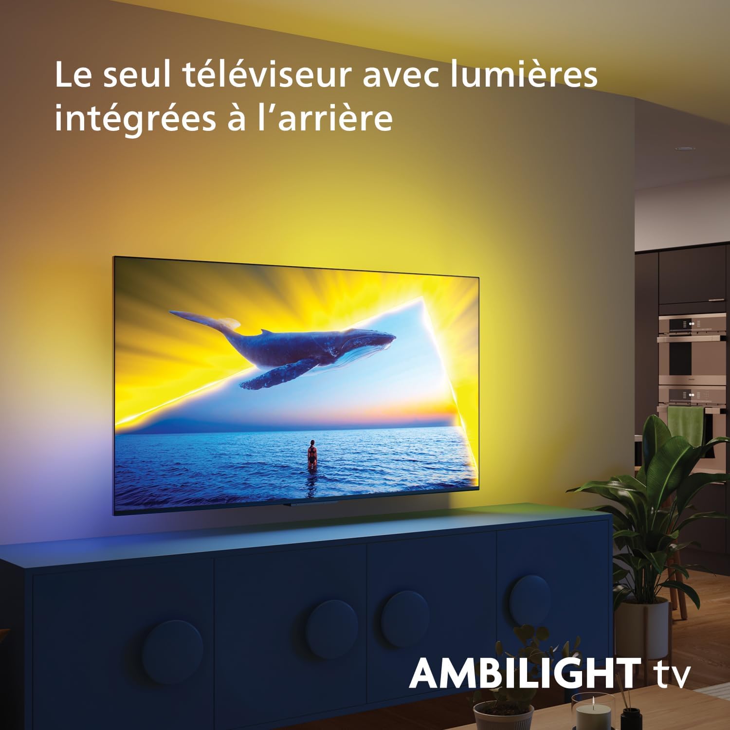 Philips Ambilight 43PUS8109 Smart TV LED 4K - Écran 43 Pouces avec Plate-Forme Pixel Precise Ultra HD, Titan OS et Son Dolby Atmos, Fonctionne avec l’Assistant Vocal Alexa et Google - Chrome satiné