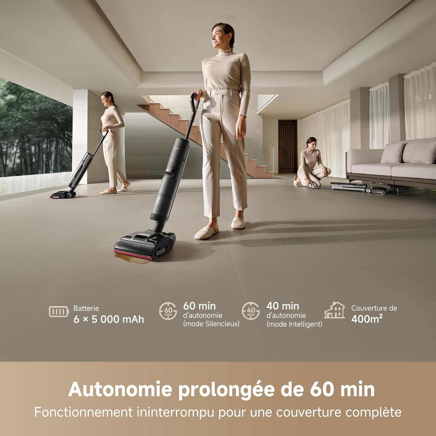 DREAME H14 Pro Aspirateur Laveur Sec Et Humide, Design Plat à 180°, Nettoyage de la Brosse à 60 °C, Séchage en 5min, Distribution Automatique de la Solution, Contrôle par Application, 18 kPa