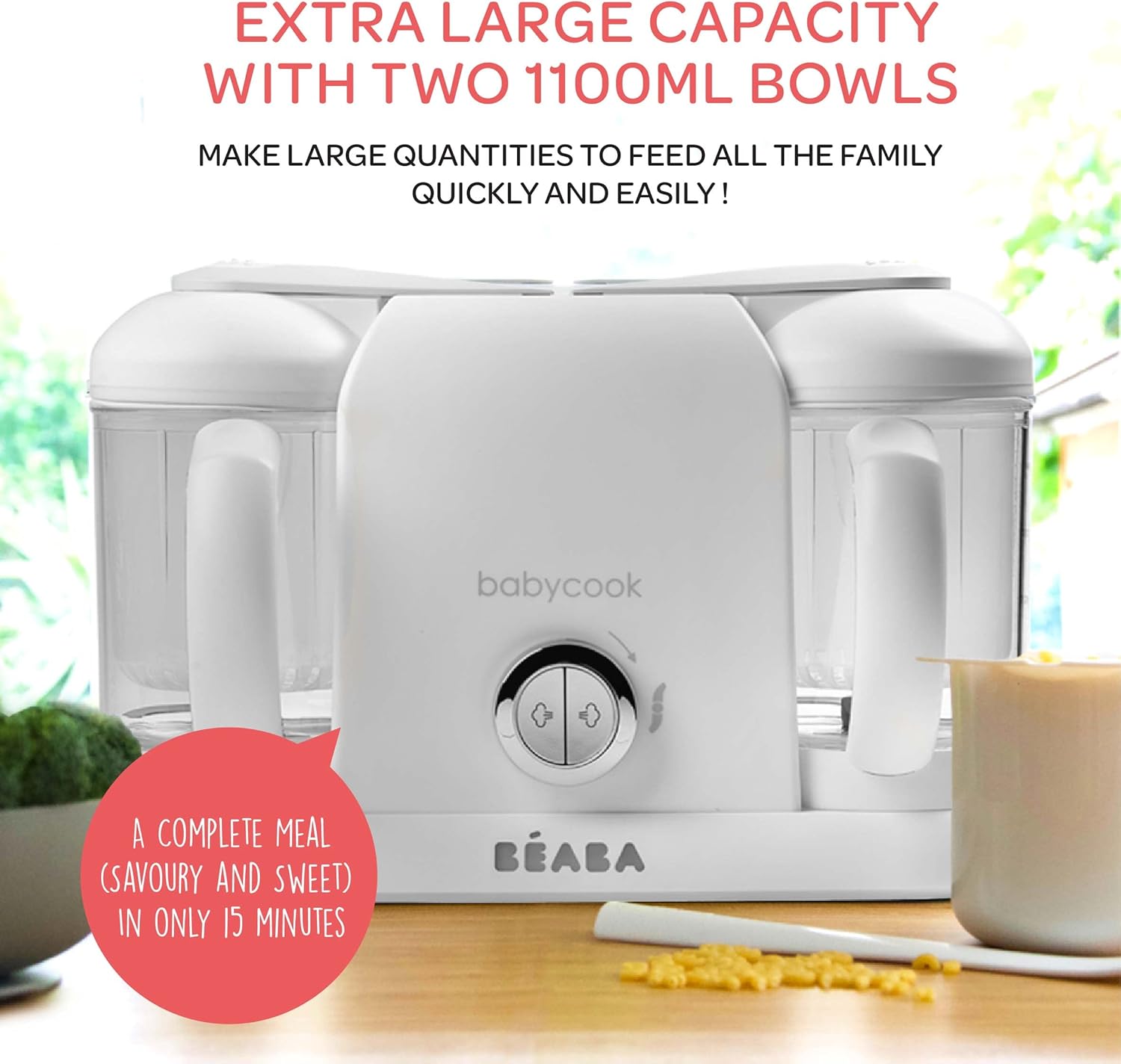 BÉABA, Babycook Duo Robot Bébé 4 en 1 Mixeur-Cuiseur, Cuisson Vapeur rapide 15min , Diversification alimentaire, Petits pots bébé maison, Contenance XXL 2200 ml, Noir