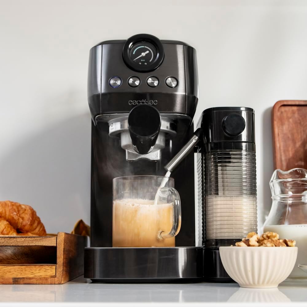 Cecotec semi-automatic espresso machine Power Espresso 20 Steel Pro Latte. 1350 W, Thermoblock, ForceAroma technology with 20 bars, full milk tank, instant cappuccino, cup warmer, double