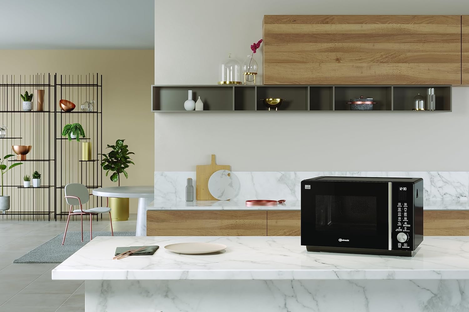 Bauknecht MF 255 B - Micro-ondes extra espace - Sans plateau tournant - My Menu - Programmes spéciaux - Cuisson à vapeur avec récipient de cuisson à la vapeur - Air chaud - Barbecue à quartz -