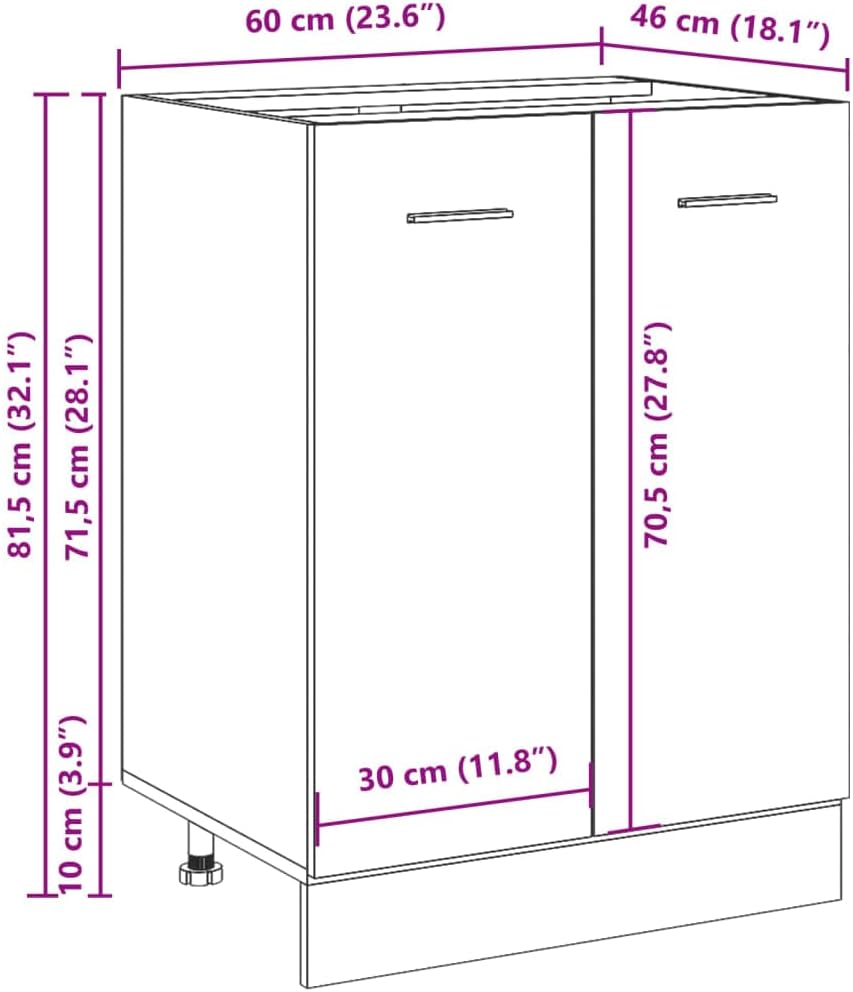 vidaXL Armoire à Micro-Ondes Placard Armoire de Rangement Meubles de Cuisine avec 4 Etagères Intérieur Maison Gris Béton 60x57x207 cm Aggloméré