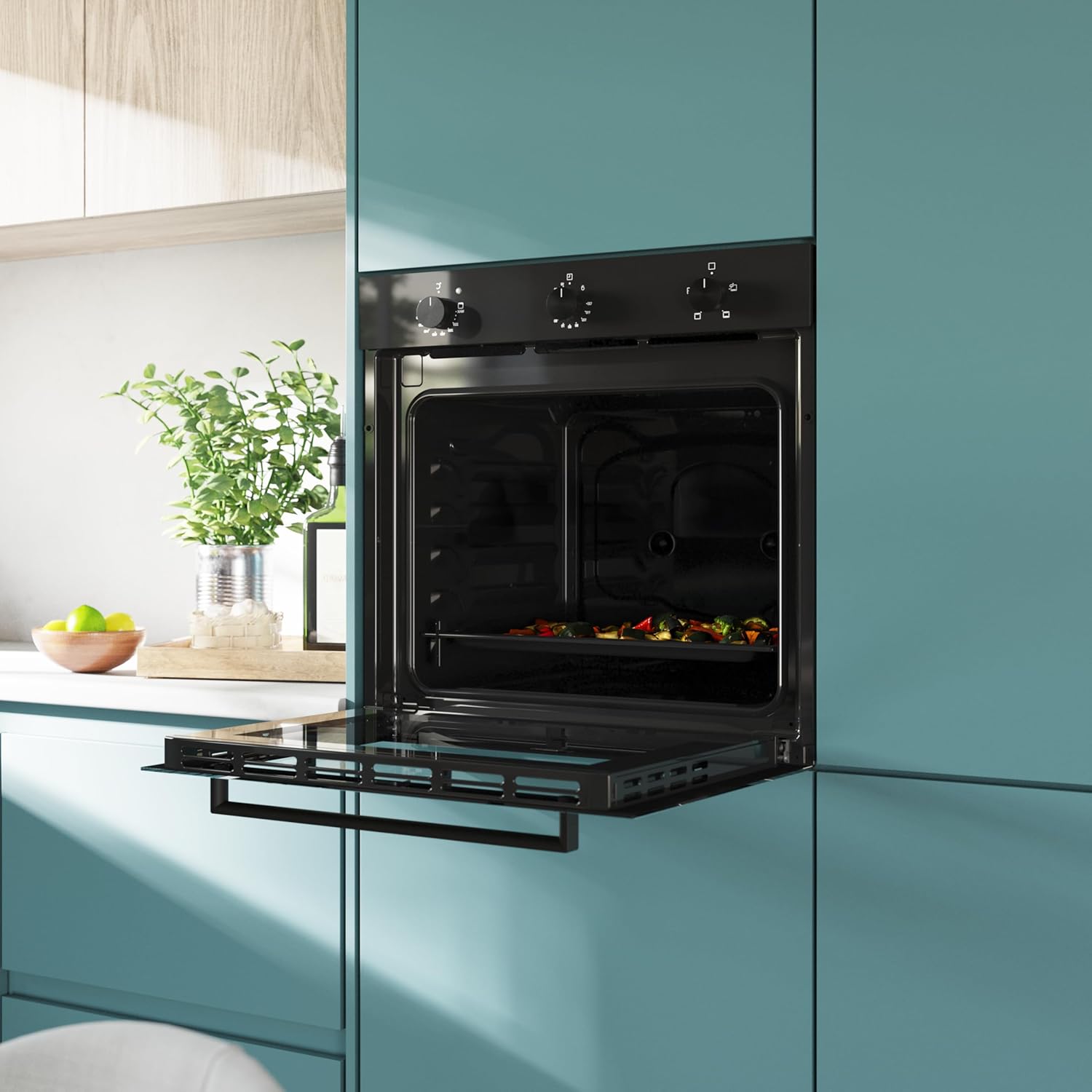 Cecotec Four encastrable Bolero Hexa C136000 Glass Black Time A 2800 W, capacité de 77 L, 4 fonctions, Minuterie, Nettoyage à la vapeur, Cuisson à la vapeur. Classe Énergétique A, Lumière intérieure