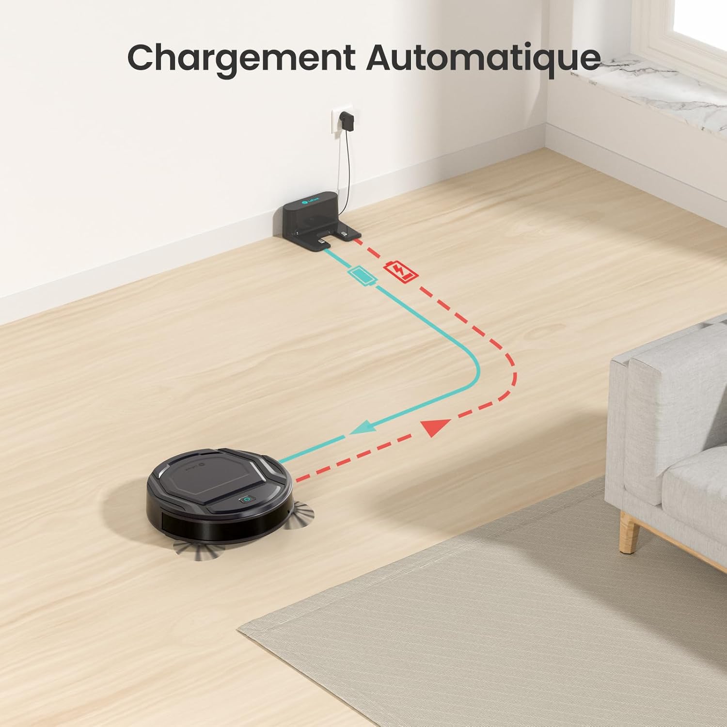 Lefant Aspirateur Robot, Robot Aspirateur 4500Pa Puissance d'Aspiration, Évitement Précis des Obstacles, Anti-Enchevêtrement Idéal pour Les Poils d'animaux, Cheveux et Sols Durs,Contrôle par App/Alexa
