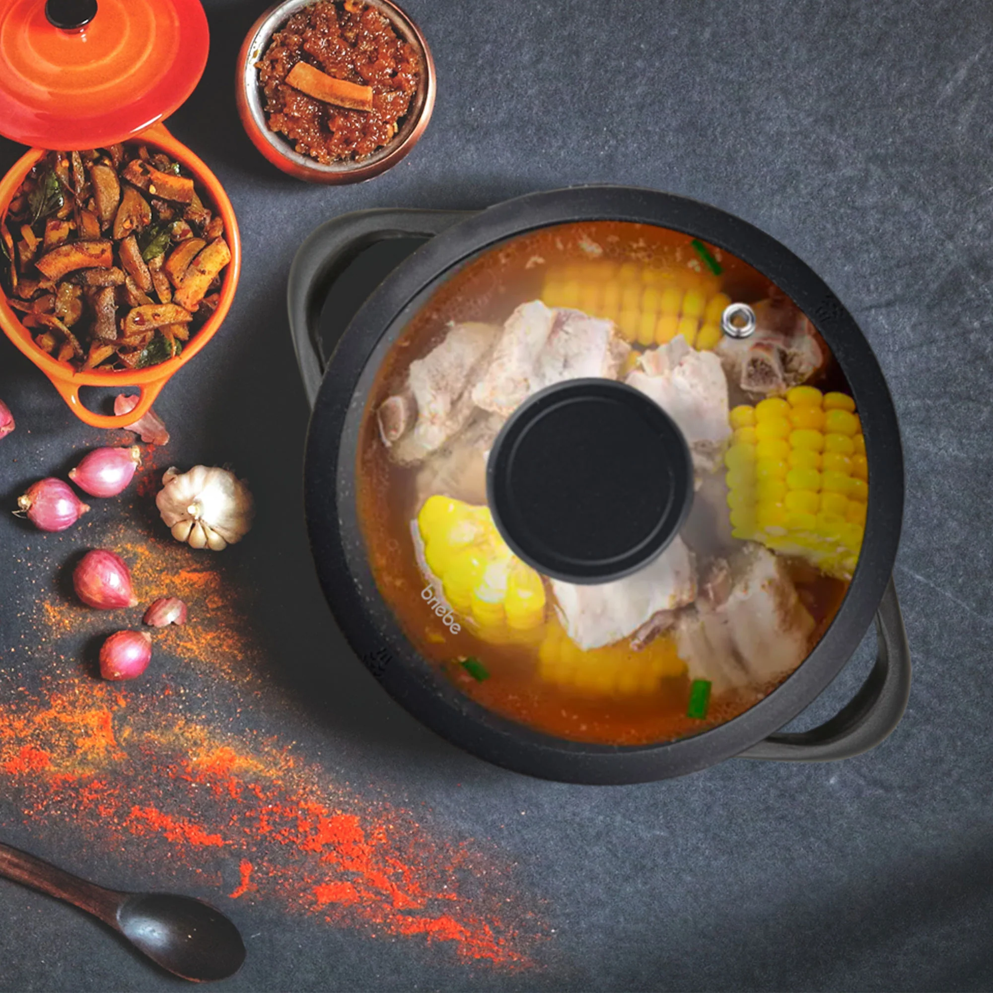 Batterie de Cuisine Induction 8 Pièces Aluminium Fonte 4 Casseroles 4 Couvercles  Noir MGK12S Briebe