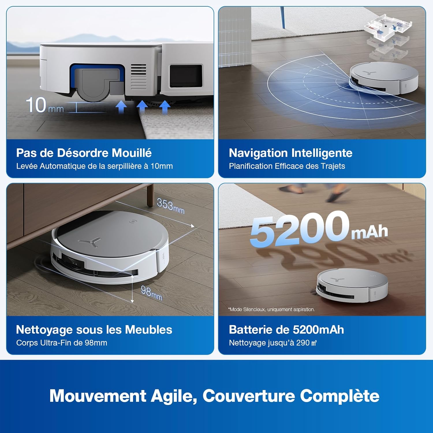 ECOVACS X8 PRO OMNI Robot Aspirateur Laveur avec Station Tout-En-Un, Puissance 18000Pa, Nettoyage Automatique Instantané OZMO ROLLER, Nettoyage à l'eau chaude 75℃, Ajout Solution Nettoyage Automatique