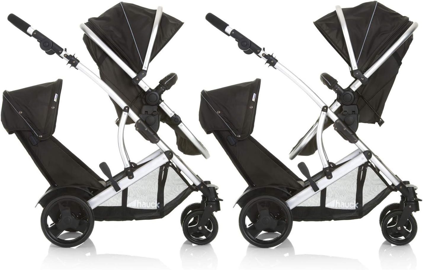 hauck Poussette Double Duett 2, Siège Supérieur Convertible en Nacelle Bébé, Réversible, Pliable, Charge Maxi 36 Kg, Inclus Habillage Pluie, Forest Noir