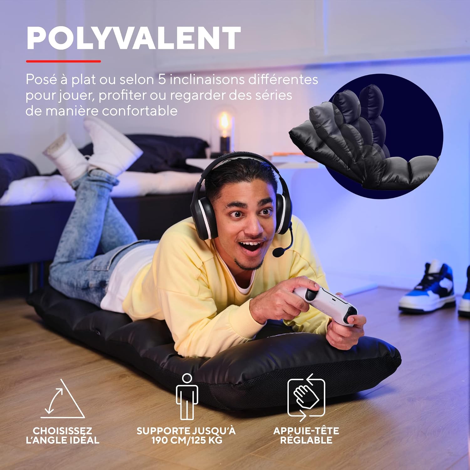 Trust Gaming GXT 718 Rayzee Chaise Gaming Pliable, Coussin De Sol pour Consoles, Appuie-tête et Dossier Réglables, Supporte Jusqu'à 125 kg, Fauteuil Gamer pour Jeux, Relax, Enfant, Lecture, Noir