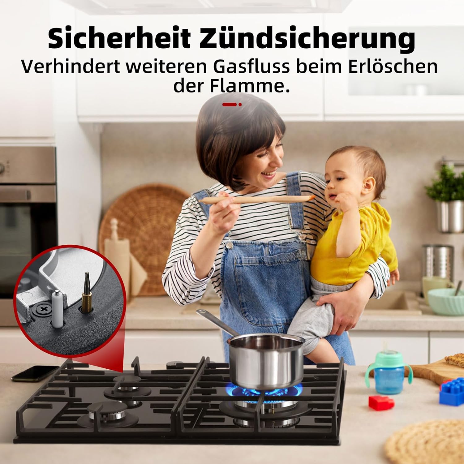 GASLAND GH2805BG1FC Table de cuisson à gaz 5 feux, Cuisinière à gaz avec brûleur wok, Table de cuisson à gaz encastrable, 76cm noir Cuisinière à gaz en verre, Cuisinière à gaz 10,4KW, GPL/NG