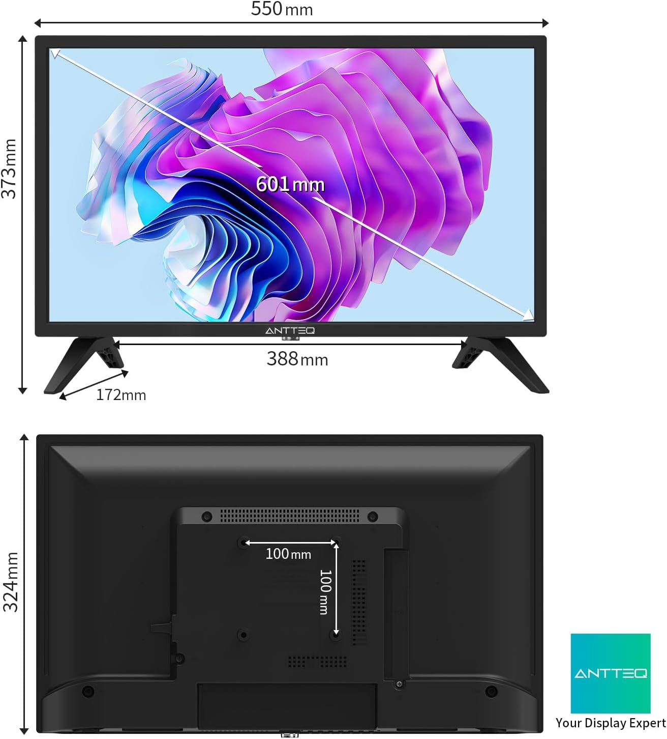 Antteq AB42D1 télévision 42 Pouces (TV 107 cm), Dolby Audio, LED, Triple Tuner DVB-C / T2 / S2, CI+, HDMI, Lecteur multimédia Via USB, Sortie Audio numérique, y Compris Mode hôtel