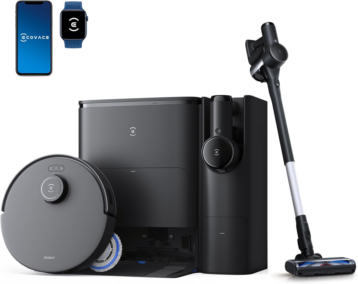 ECOVACS X8 PRO OMNI Robot Aspirateur Laveur avec Station Tout-En-Un, Puissance 18000Pa, Nettoyage Automatique Instantané OZMO ROLLER, Nettoyage à l'eau chaude 75℃, Ajout Solution Nettoyage Automatique