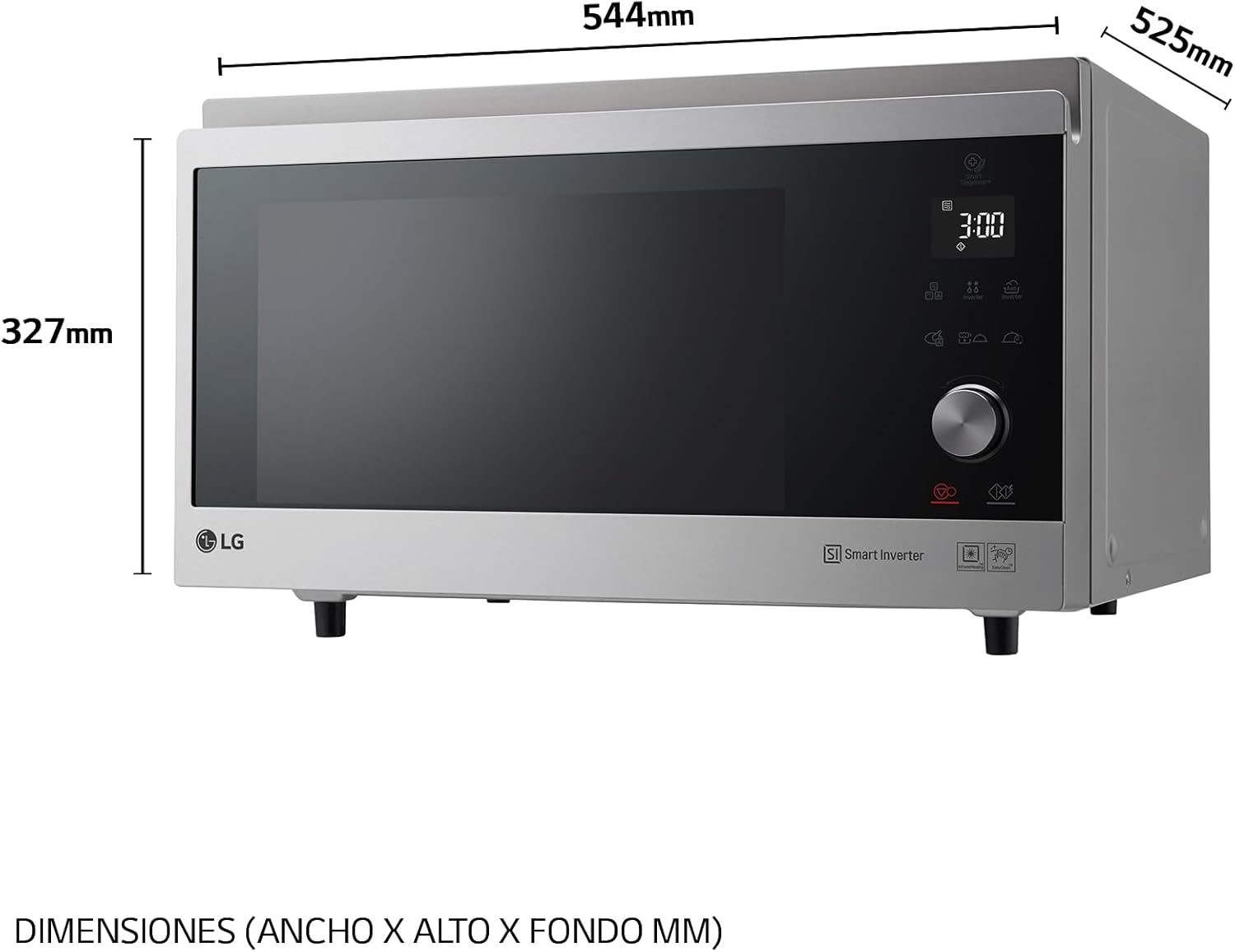 LG MJ3965ACS – Four micro-ondes 4 en 1 Smart Inverter, convection maximale de 1 850 W, gril de 950 W, micro-ondes de 1 100 W, capacité de 39 l, en acier inoxydable