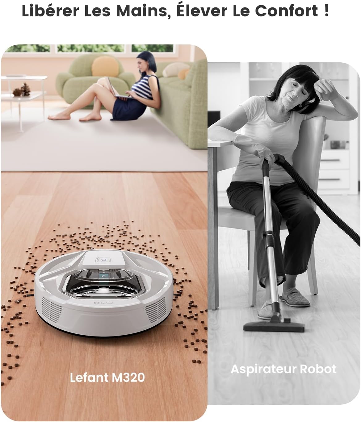 Lefant Aspirateur Robot, Robot Aspirateur 4500Pa Puissance d'Aspiration, Évitement Précis des Obstacles, Anti-Enchevêtrement Idéal pour Les Poils d'animaux, Cheveux et Sols Durs,Contrôle par App/Alexa