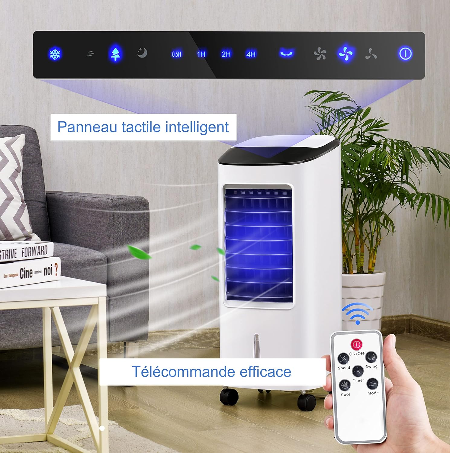 RELAX4LIFE Rafraîchisseur d’Air Mobile avec Humidificateur et Purificateur, 3 Mode de Vitesse, Climatiseur avec Réservoir d'Eau 8L et Filtre Amovible et Lavable pour Chambre, Bureau, Salon