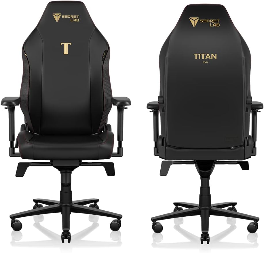 Secretlab Chaise Gaming Titan Evo Black - Ergonomique, Confortable et Inclinable avec Accoudoirs 4D, Appui-Tête Magnétique et Support Lombaire Intégré à 4 Directions - Noir - Similicuir