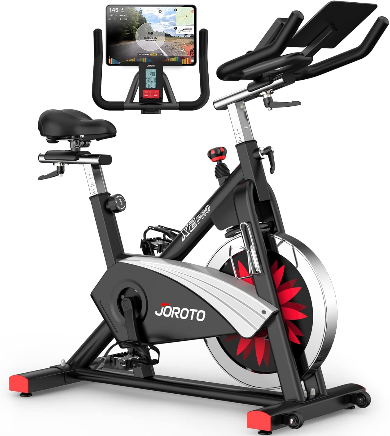 JOROTO X2 Vélo d'Appartement Professionnel et JOROTO X2PRO Bluetooth Vélo d'Appartement Vélo de Fitness Ergomètre avec Résistance Magnétique Réglable et Système de Courroie avec Grand Support Tablette - Capacité de Charge 150KG