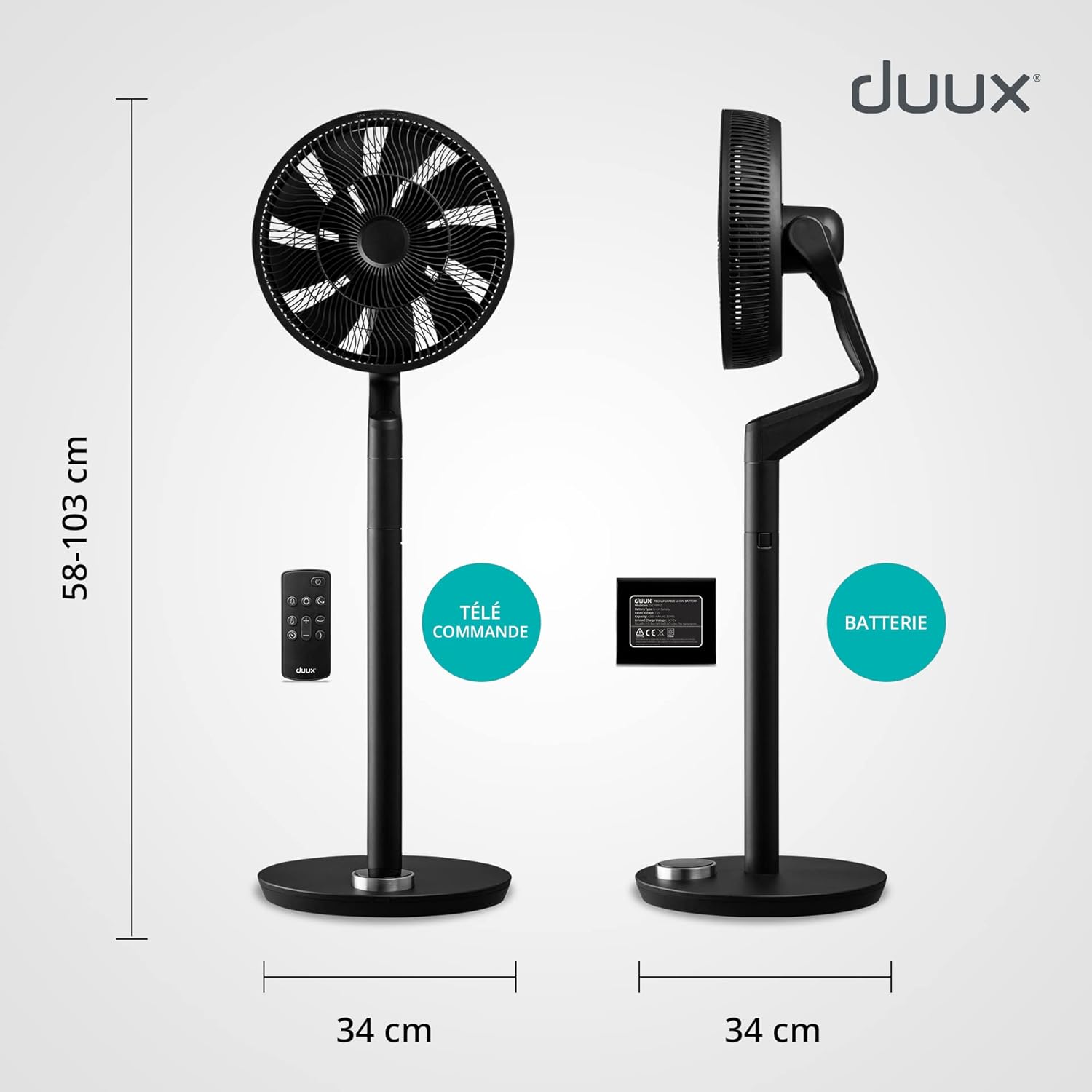 Duux whisper Flex Ultimate Blanc - Ventilateur sur pied - Ventilateur silencieux sur pied avec mode nuit et minuterie - Contrôle télécommande et smartphone - Batterie incluse