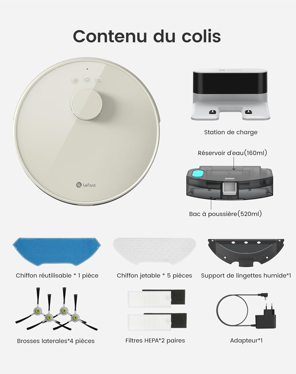 Lefant Robot Aspirateur Laveur Robot 2 en 1 4000Pa,Navigation LiDAR,Cartographie Multi-étage,Zones Virtuelles, Connecté Alexa/APP/WiFi,Idéal pour Poils d'animaux Tapis Sols Durs,M1 Champagne