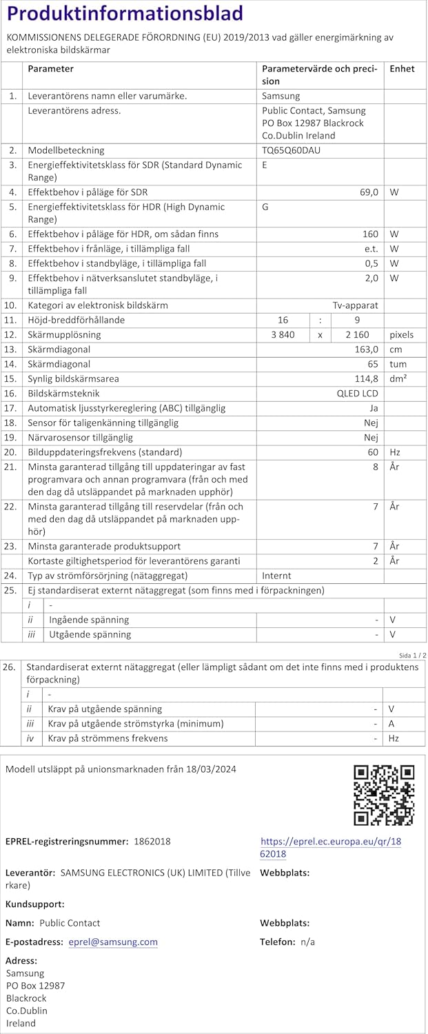 Samsung Téléviseur TQ85Q60D 85 (85 Pouces) QLED 4K Smart TV 2024