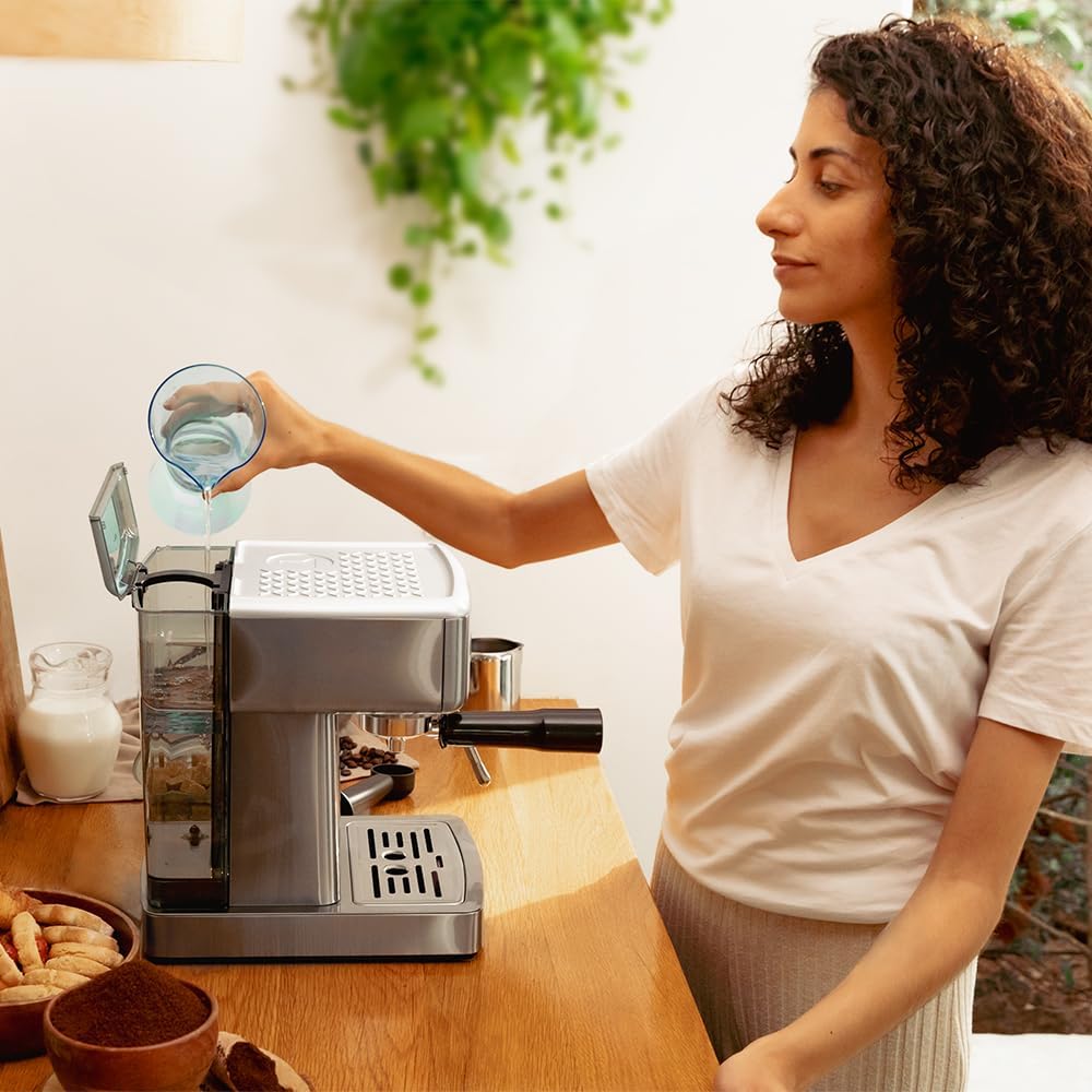 Cecotec Machine à café Express Power Espresso 20 Barista Cream. 2 Thermoblocks, 20Bars, Manomètre, Mode Auto pour 1 et 2 Café(s), Buse vapeur Orientable, Conduit pour Infusions, 2900W.