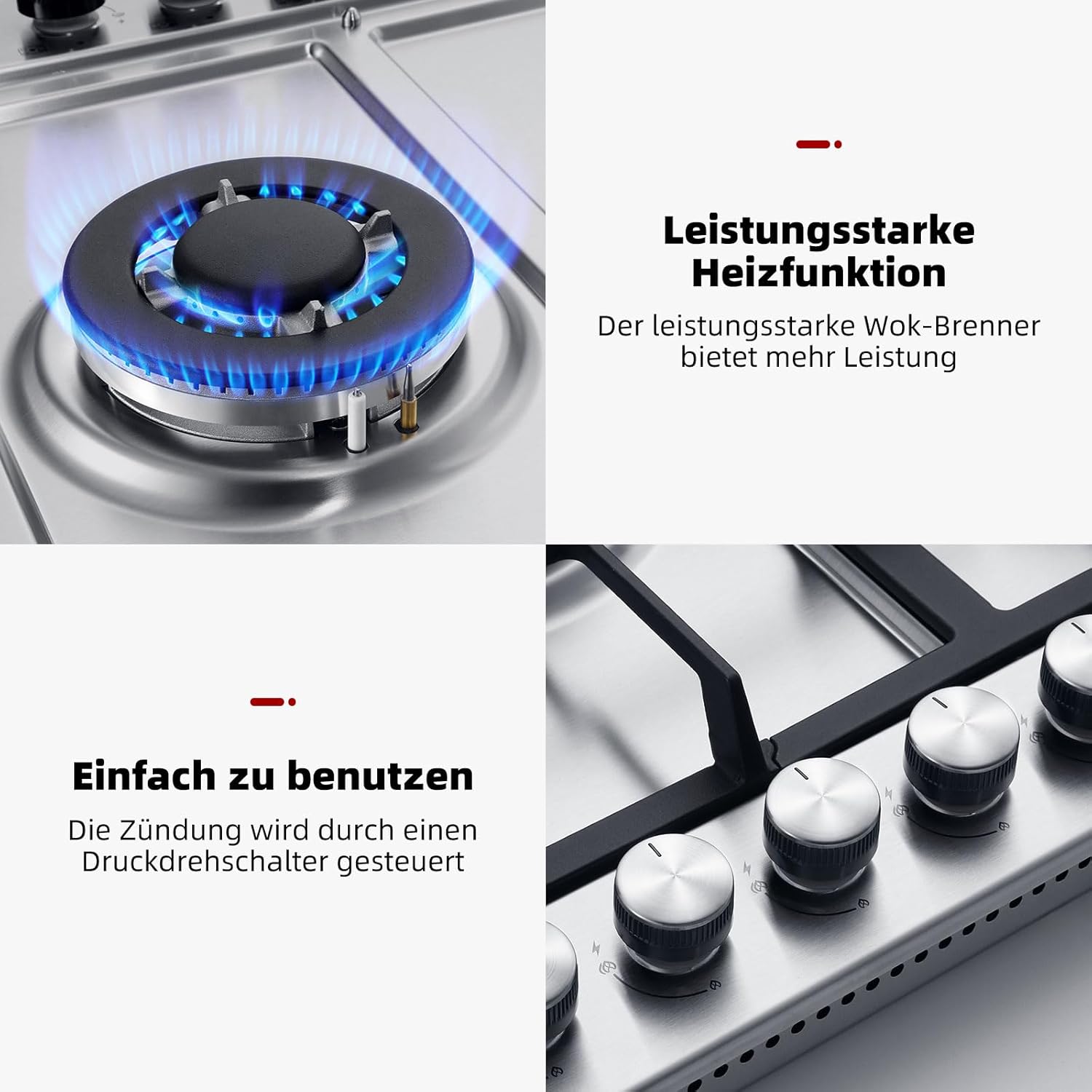 GASLAND GH2805BG1FC Table de cuisson à gaz 5 feux, Cuisinière à gaz avec brûleur wok, Table de cuisson à gaz encastrable, 76cm noir Cuisinière à gaz en verre, Cuisinière à gaz 10,4KW, GPL/NG