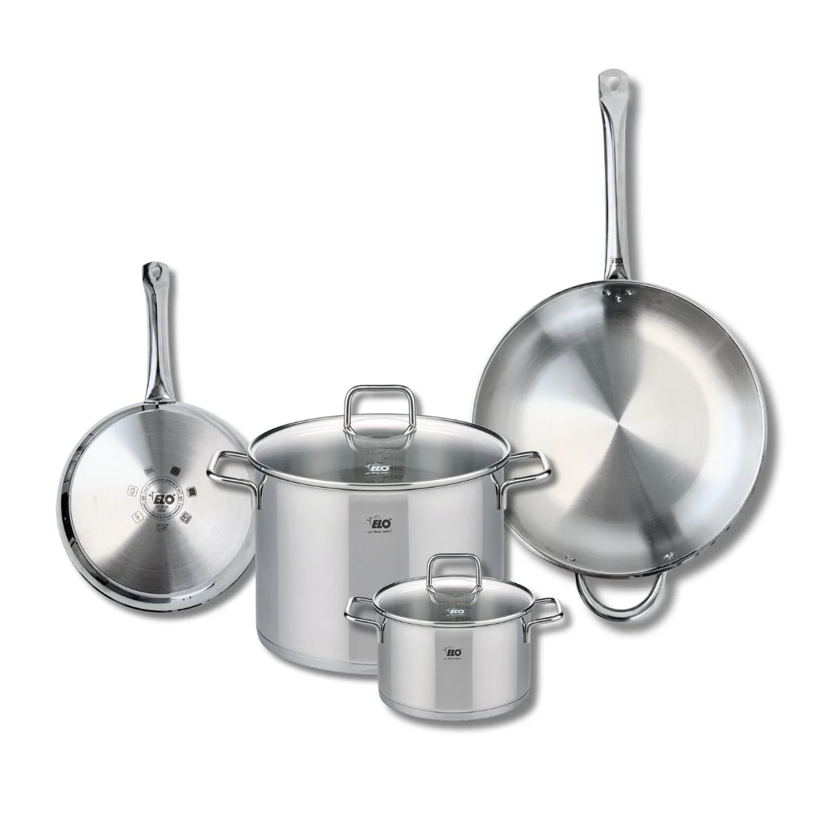 Ensemble de 2 Poêles de cuisson 24 et 32 cm et 2 faitouts 16 et 26 cm Elo Profi Citrin Elo