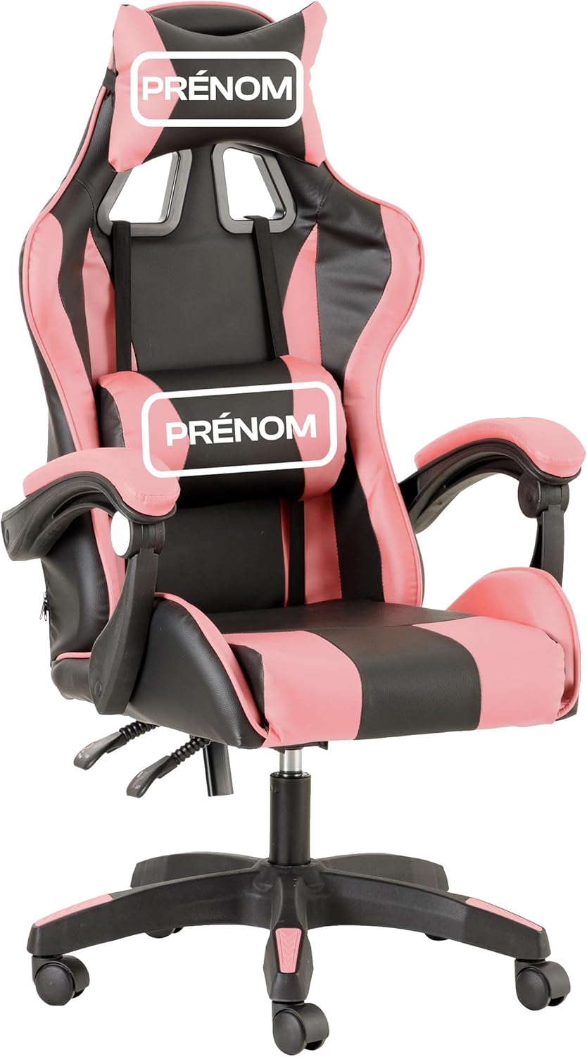 Baroni Home Chaise de Gaming, Chase de Jeux Ergonomique Chaise de Bureau avec Confortable Dossier réglable, Appui-tête et Soutien Lombaire, Blanc