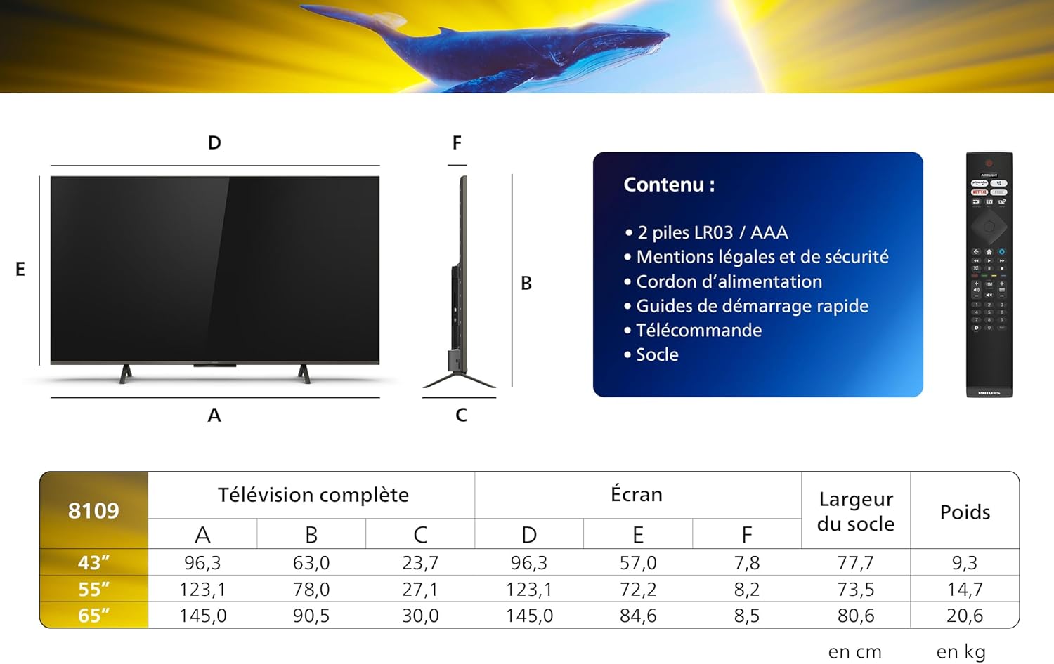 Philips Ambilight 43PUS8109 Smart TV LED 4K - Écran 43 Pouces avec Plate-Forme Pixel Precise Ultra HD, Titan OS et Son Dolby Atmos, Fonctionne avec l’Assistant Vocal Alexa et Google - Chrome satiné