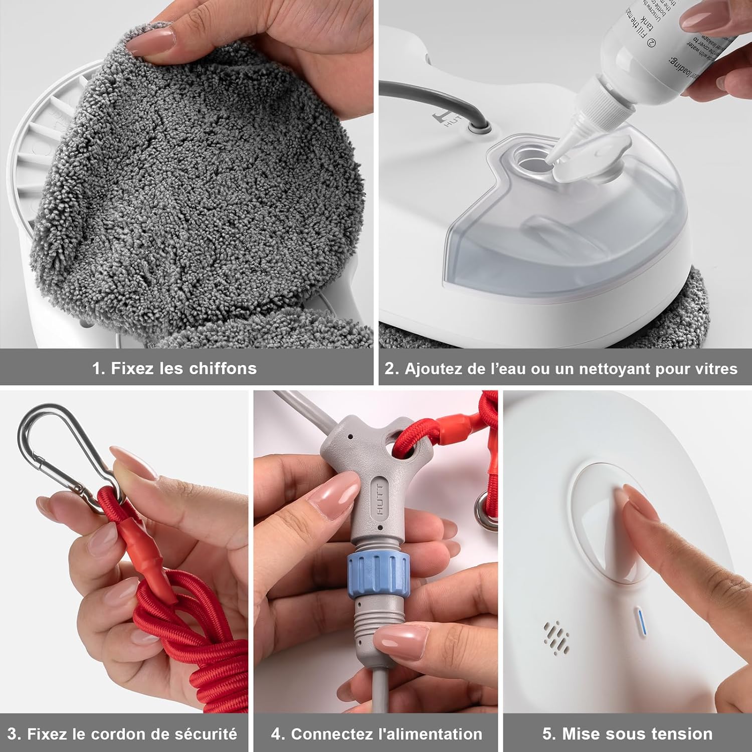 HUTT DDC55 Robot Nettoyeur Vitre, Robot Laveur de Vitre Automatique, Système de Sécurité, Navigation Intelligente, Télécommandé, pour Toutes Les Surfaces Lisses, avec 12 Chiffons