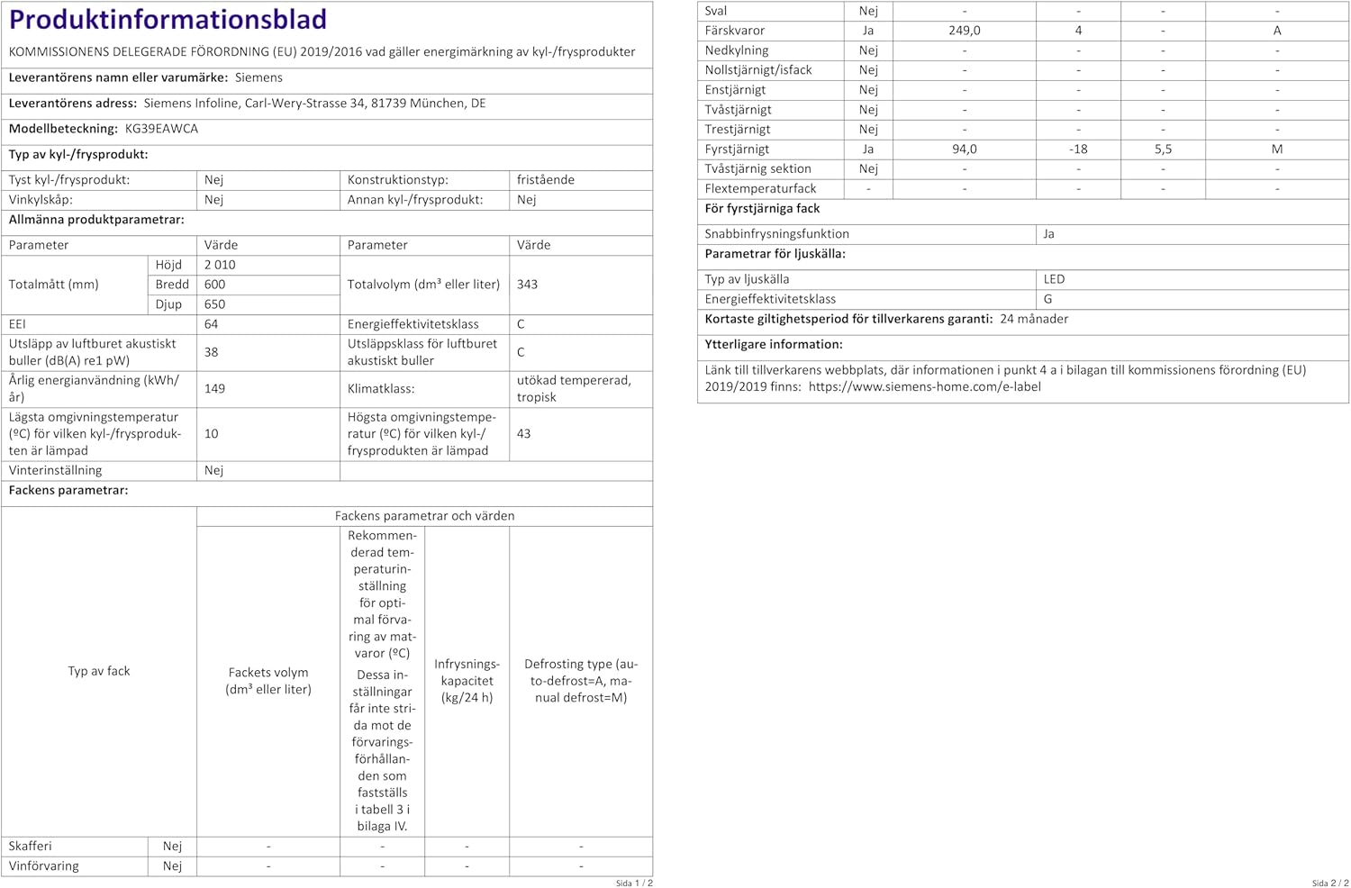 SIEMENS Réfrigérateur congélateur bas KG 39 EAI CA
