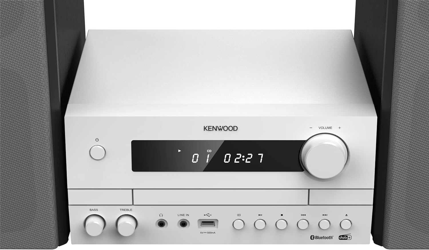 Kenwood M-822DAB Micro-chaîne Hi-FI avec Lecteur CD, USB, FM RDS, Dab+, Bluetooth et Audio-Streaming (Diffusion Audio) 2x50W, Blanc et Gris