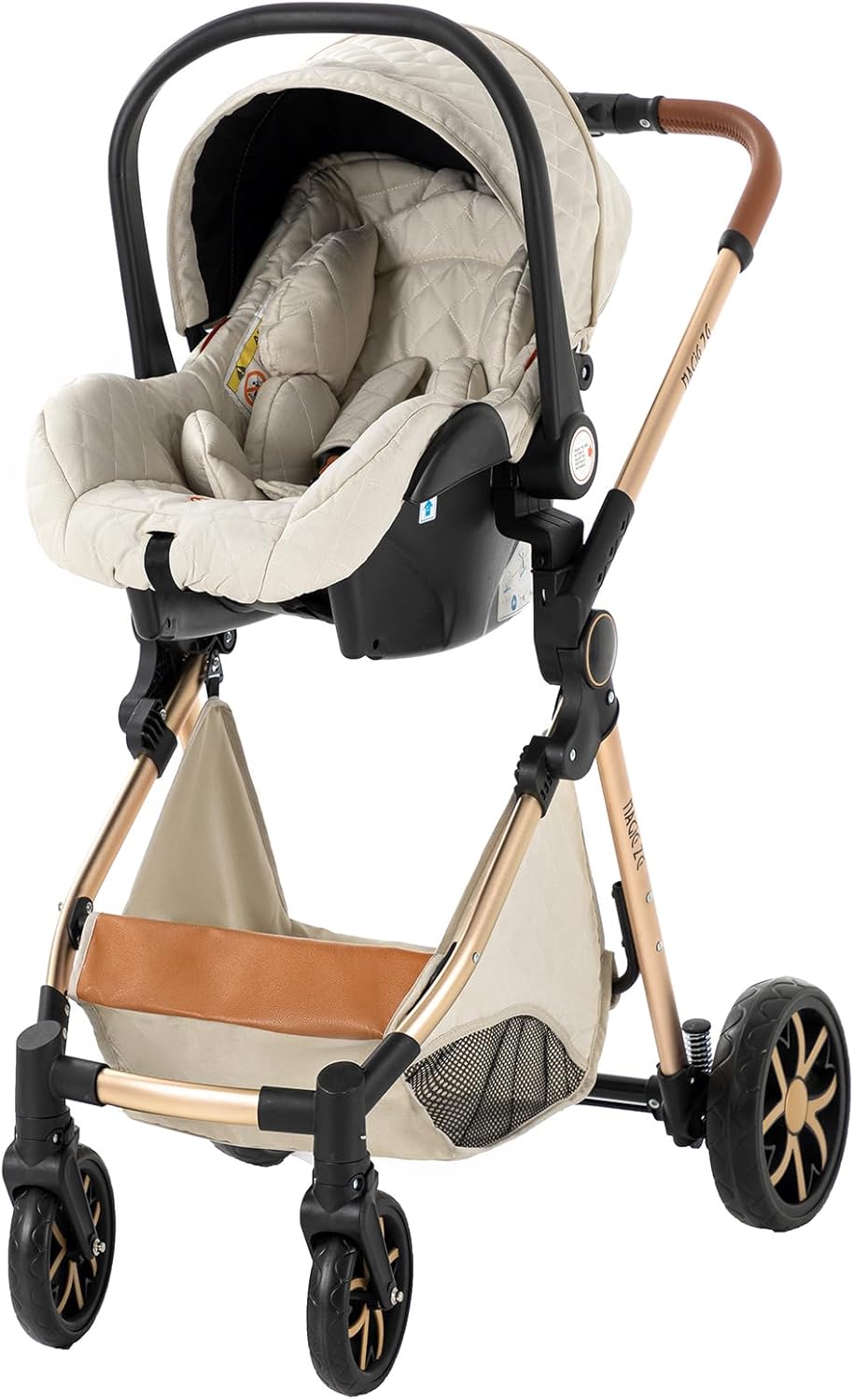 Magic ZC Poussette 3 en 1, Poussette Bebe avec Conception Portable Pliable en Un Clic, Pousette 3 en 1 avec Poussée Réversible Bidirectionnelle, Poussette Trio avec Accessoires (black gold 588)