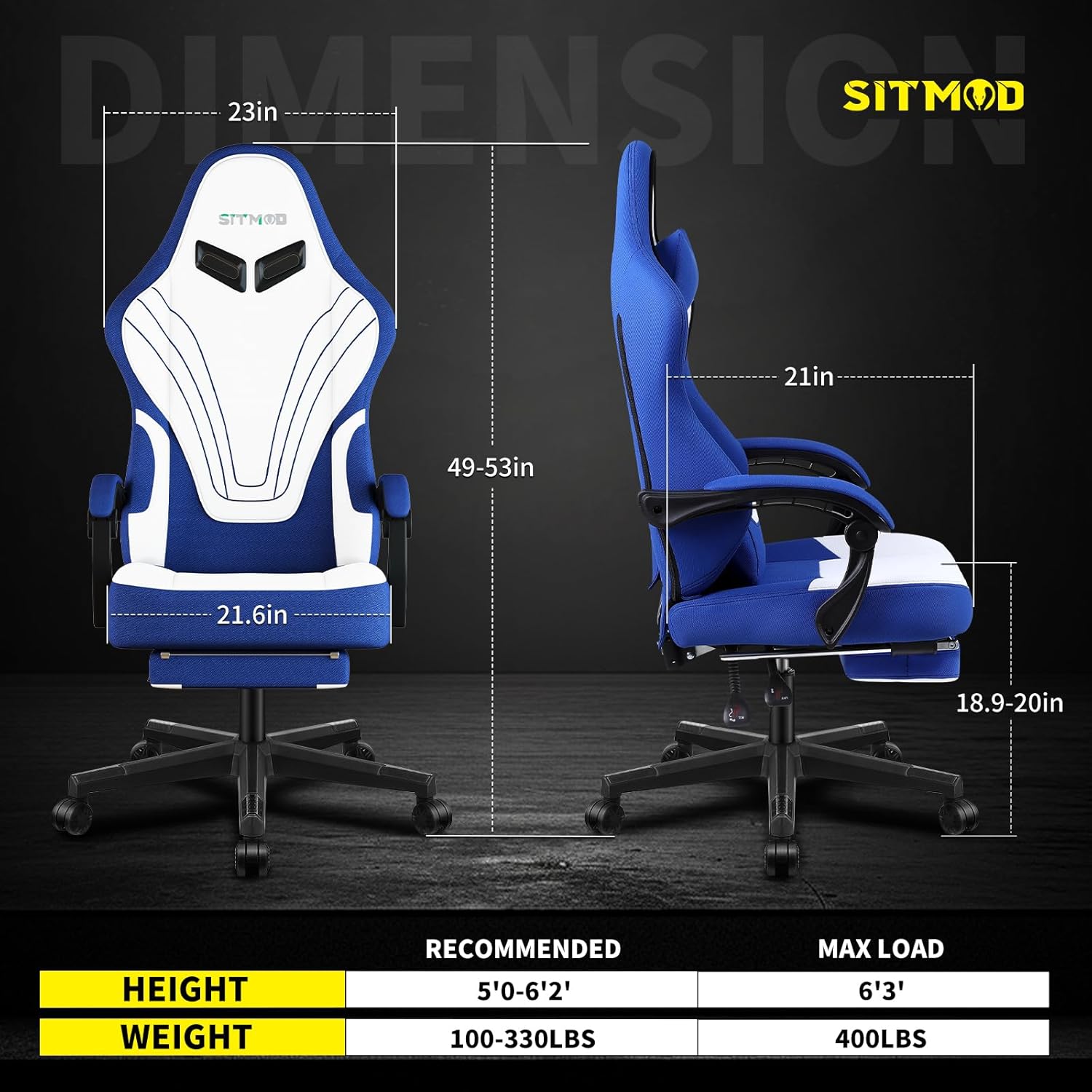 Ulody Chaise Gaming Ergonomique, Fauteuil de Bureau Pivotant, Dossier Haut, Siege Gamer avec Appui-tête et Soutien Lombaire Ajustables, Chaise de Jeu avec Repose-Pieds(Gris)