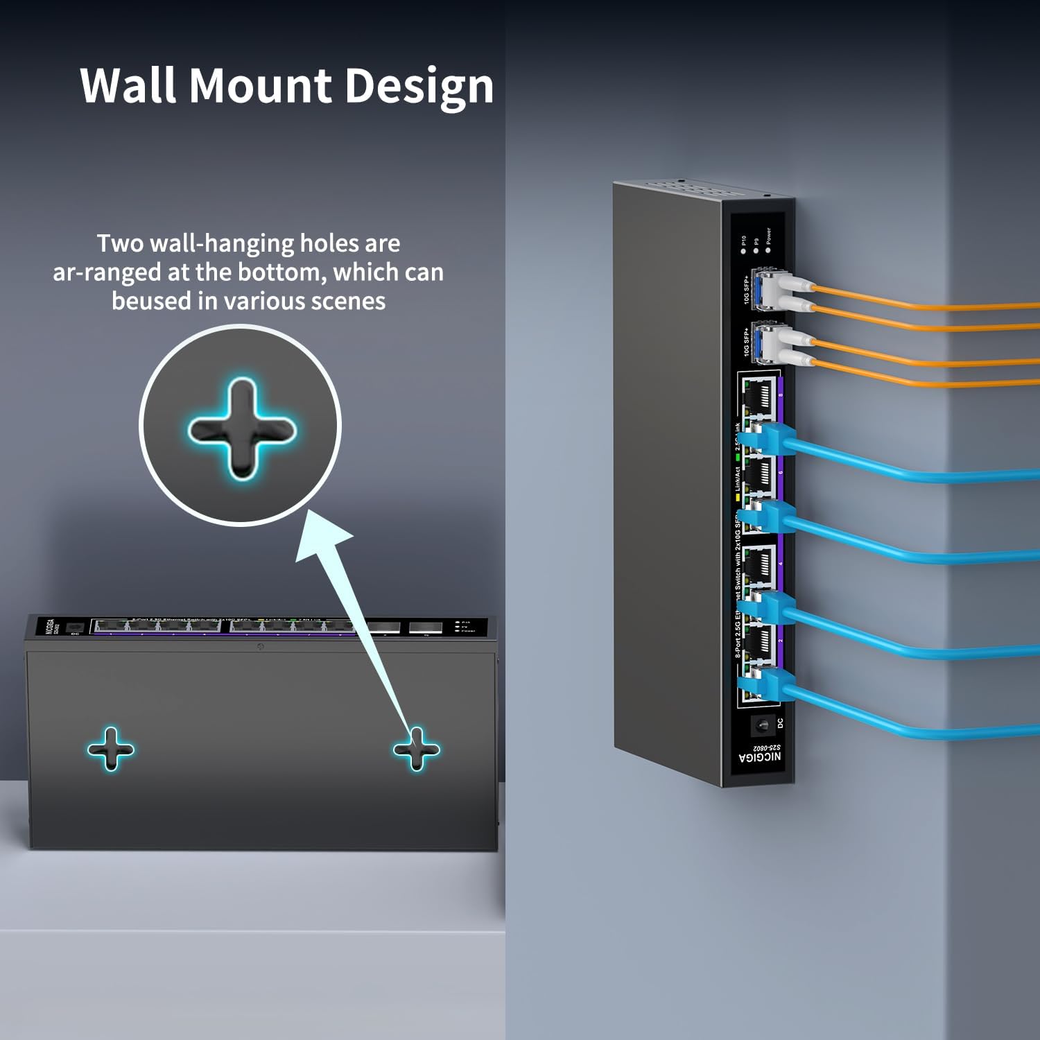 16 ports 2,5 G ➕ commutateur Ethernet SFP+ 2 ports 10 G, commutateur réseau NICGIGA 18 ports 2,5 Gb non géré, Plug & Play, montage sur bureau ou rack 19 pouces, conception métallique sans ventilateur.