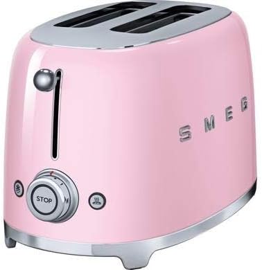 Smeg TSF01PKUK Grille-pain (2 tranches, rose, acier, boutons, rotatif, 950 W, 220-240 V)