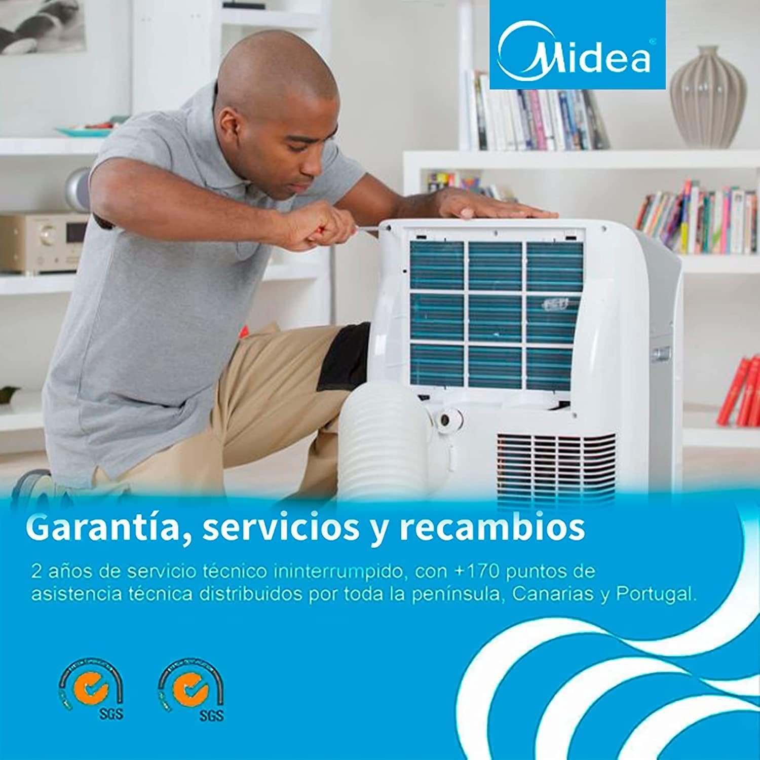 MIDEA Climatiseur Mobile Silencieux 12000 BTU avec Évacuation - Climatisation Portable Prêt à Poser 3500W - Clim Réversible Split Mobile - 3 Vitesses avec Kit de Fenêtre et Télécommande