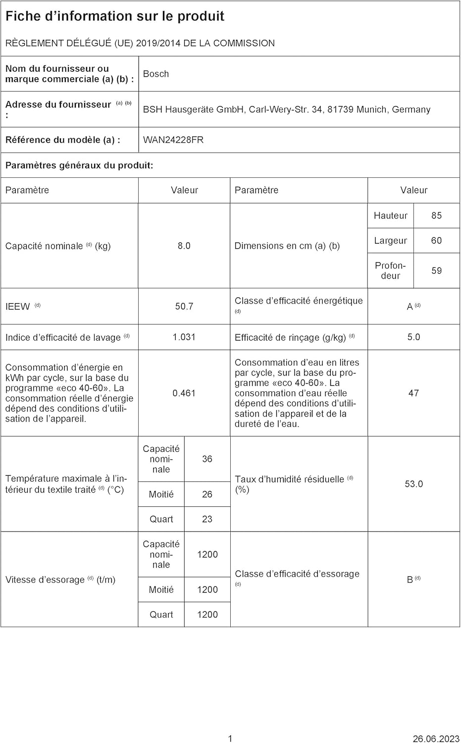 Bosch WAN24228FR, Série 4, Lave linge hublot, 8 kg, 1200 trs/min, Blanc