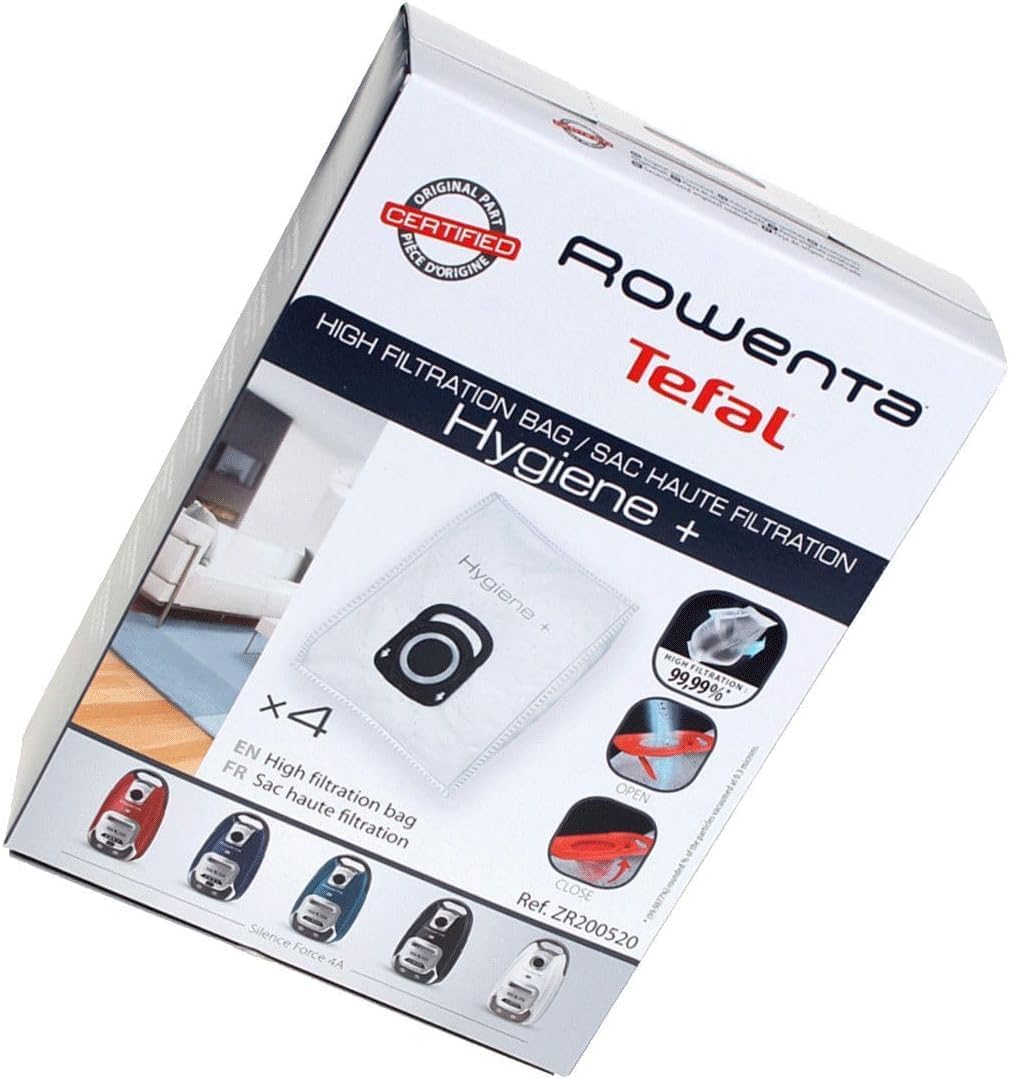 Rowenta Silence Force Aspirateur avec Sac Silencieux, Performant, Capacité 4,5 L & Lot de 4 Sacs Hygiène+, Compatibles avec Les aspirateurs traineau Compact Power, Power XXL