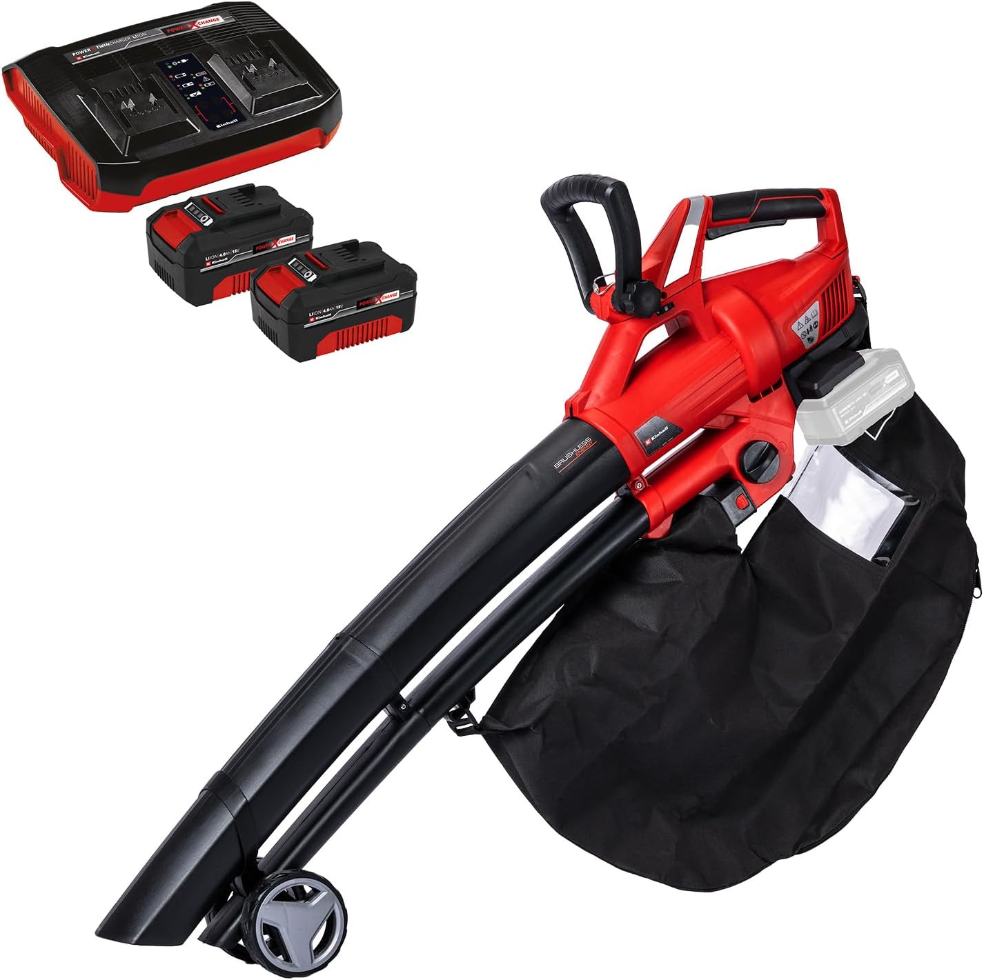 Einhell Akku-Laubsauger Laubblser GE-CL 36 Li E-Solo Power X-Change (Lithium-Ionen, 2 x 18 V, 210 km/h Luftgeschwindigkeit, bürstenloser Motor, 45 l-Fangsack, Tragegurt, ohne und Ladegert)