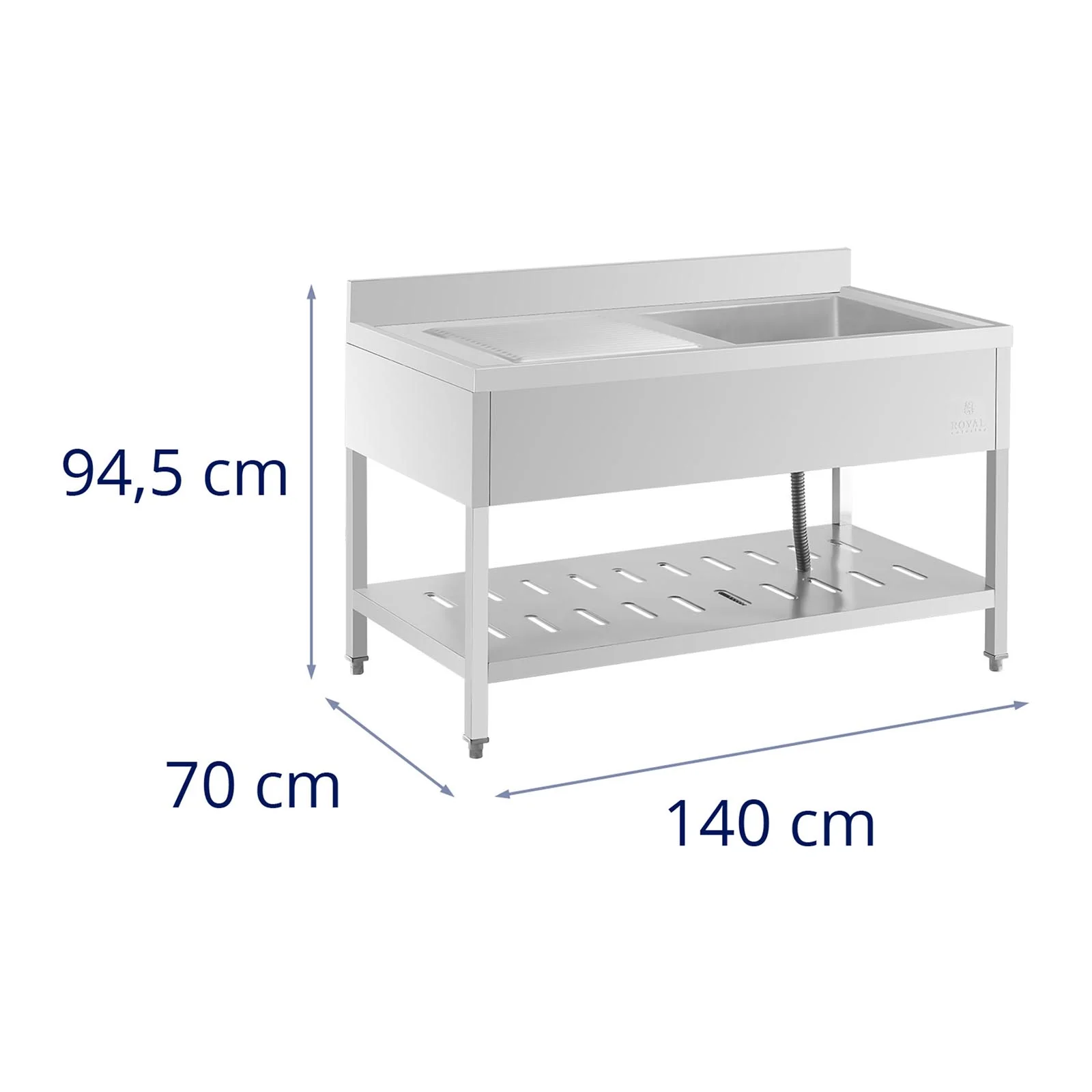 vier professionnel inox plonge professionnelle sur pied (dimensions : 140 x 70 cm, bac : 510x520x245mm, acier inoxydable) 14_0005013
