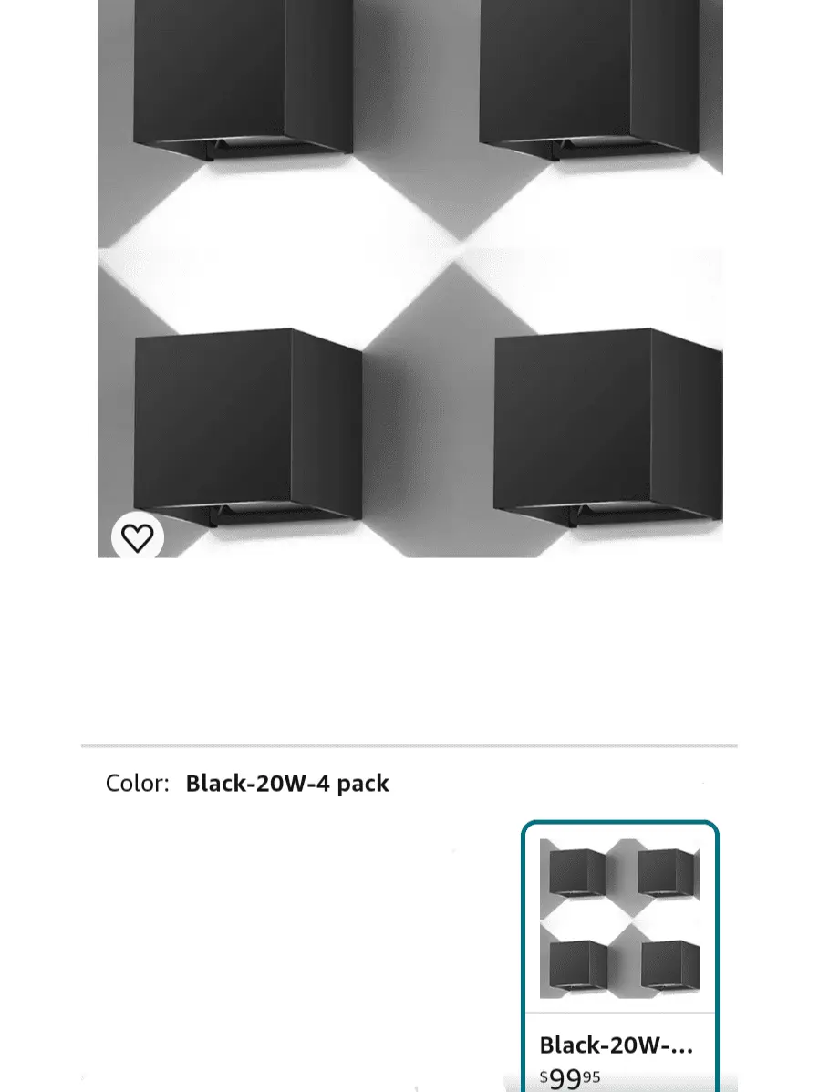 20W Outdoor Wall Sconces Lamp 6500K Up and Down Square LED Modern Wall Light Adjustable Black Porch Light IP65 Waterproof Aluminum Exterior Fixture for,Stair,Garage,Patio,Garden (4 Pack)